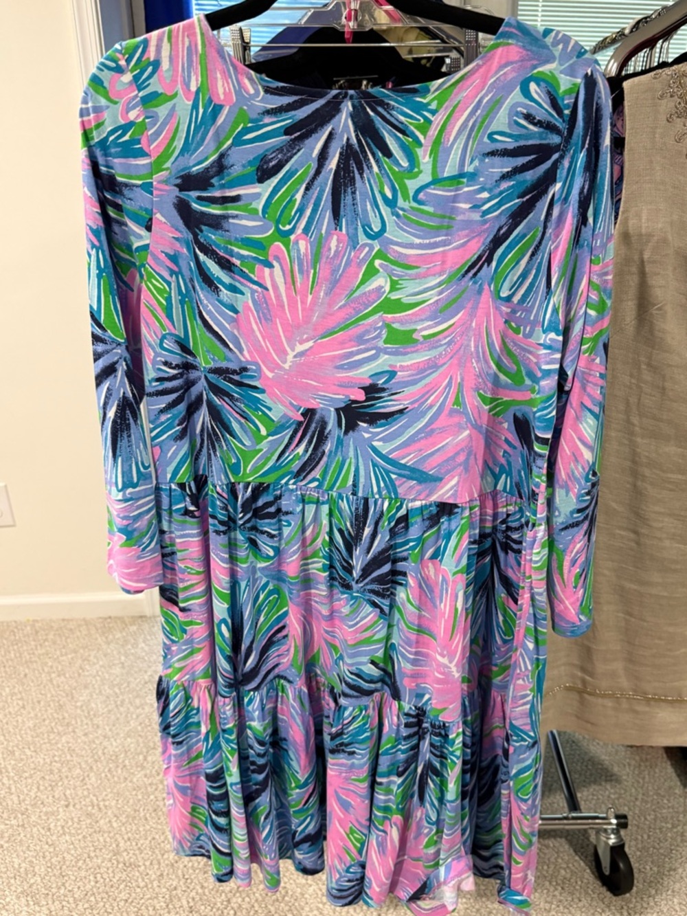 Lilly Pulitzer Tropical Floral Scoop Neck Tiered Dress - Pink, Blue & Green - Picture 2 of 6